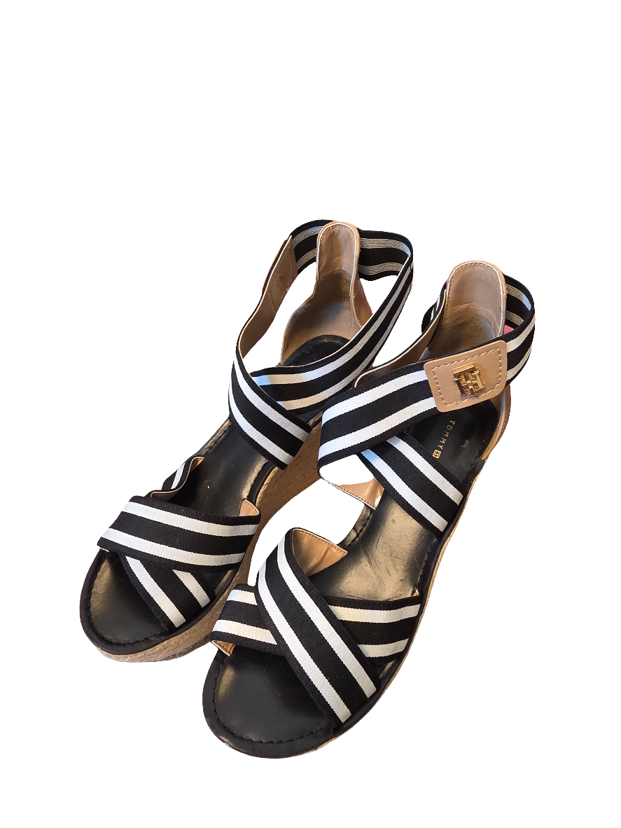 black brown tommy hilfiger striped wedges, 8