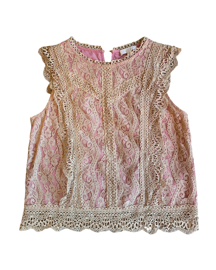 nude pink eri + ali lace cap sleeve blouse, m
