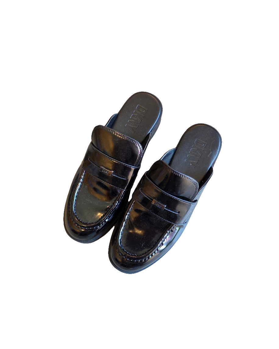 black DKNY slip on loafers, 9