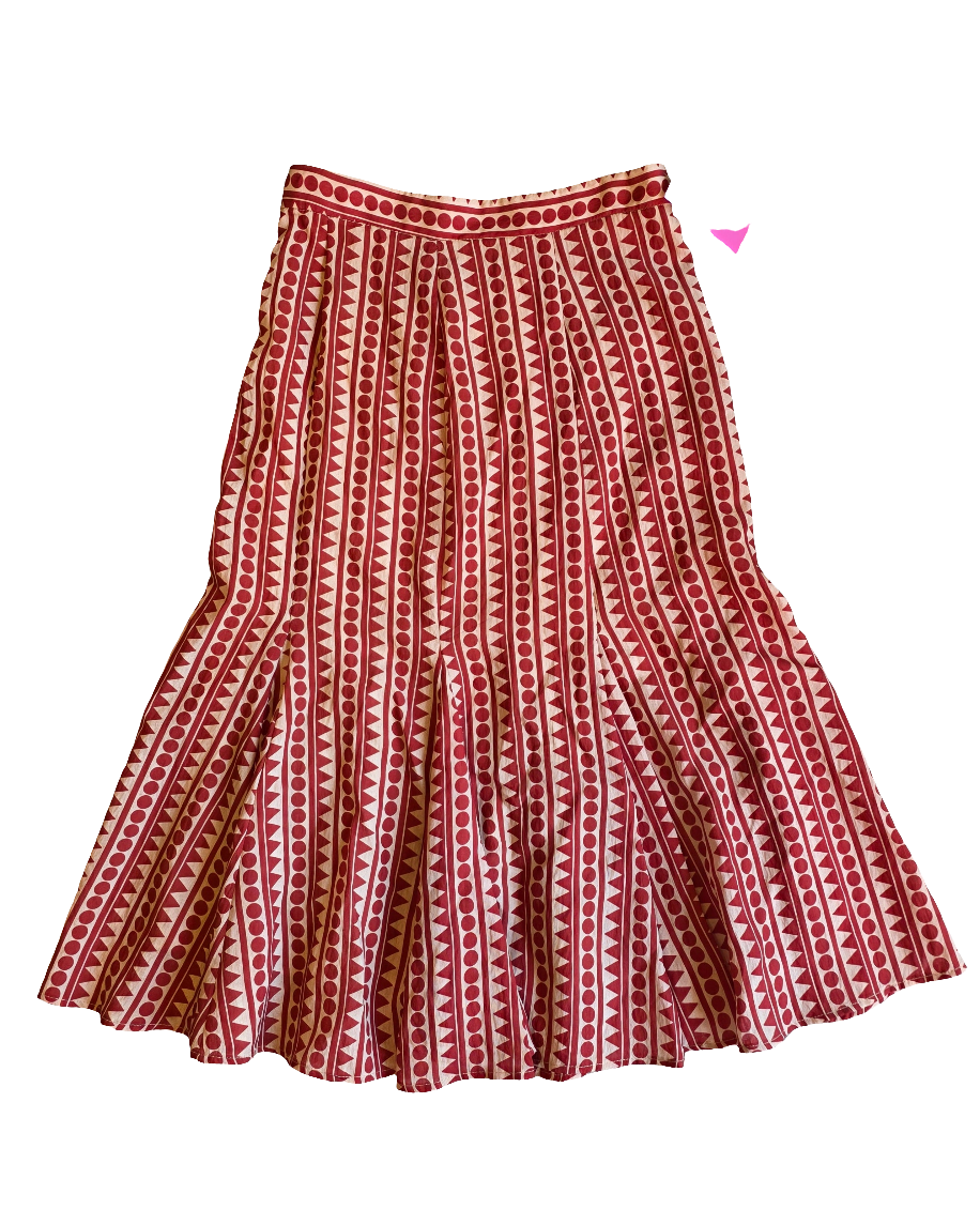 beige red eva franco abstract pleated skirt, 8
