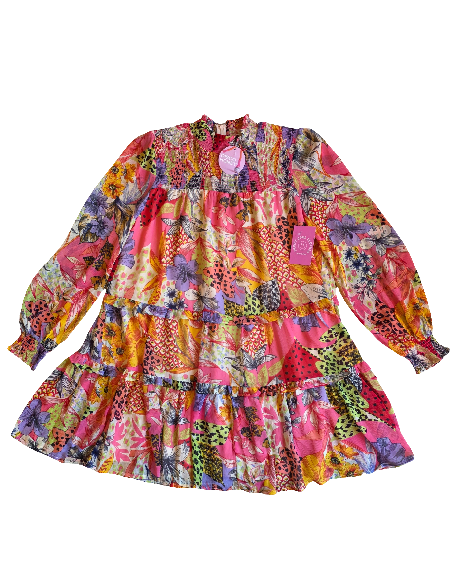 Multi fate Tropical patterned smocked dress, S