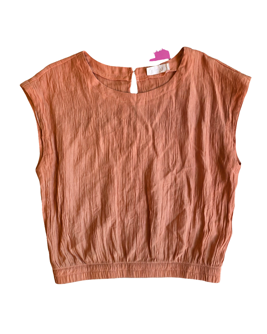 orange by together elastic edge plisse top, m