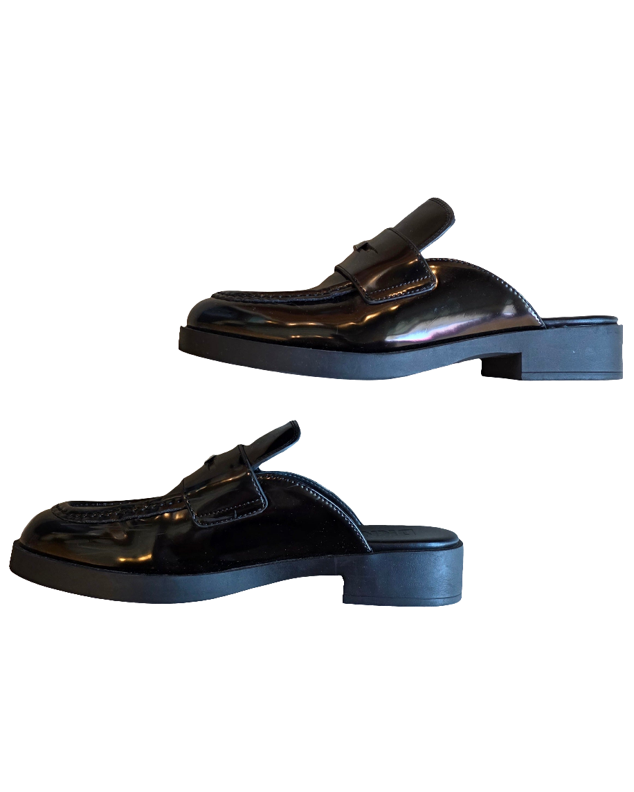 black DKNY slip on loafers, 9