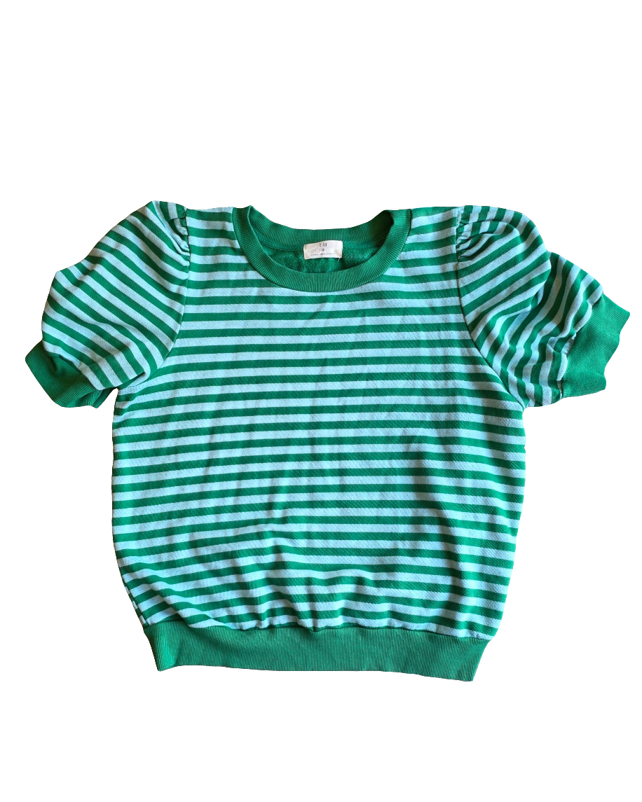 green blue t.la stripe puffy sleeve top, m