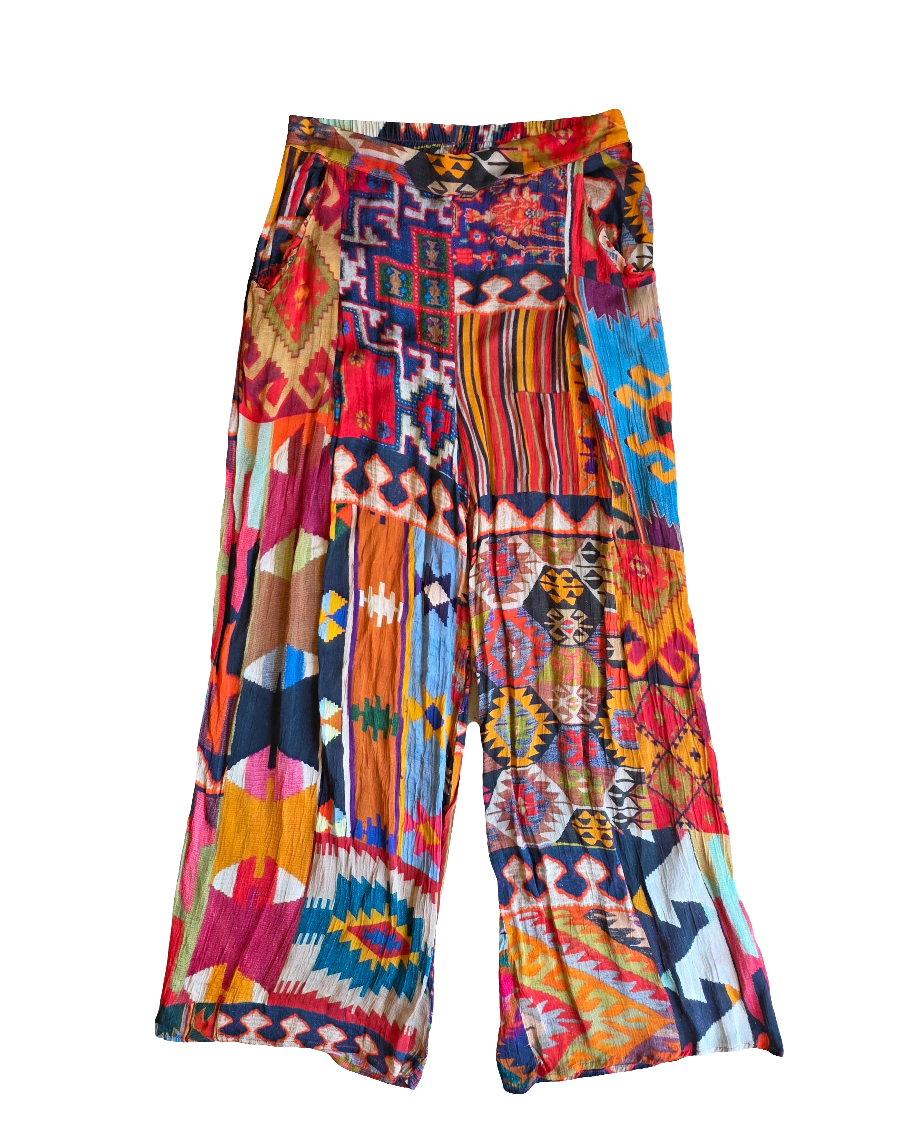 orange blue ranna gill sheer abstract pants, mp