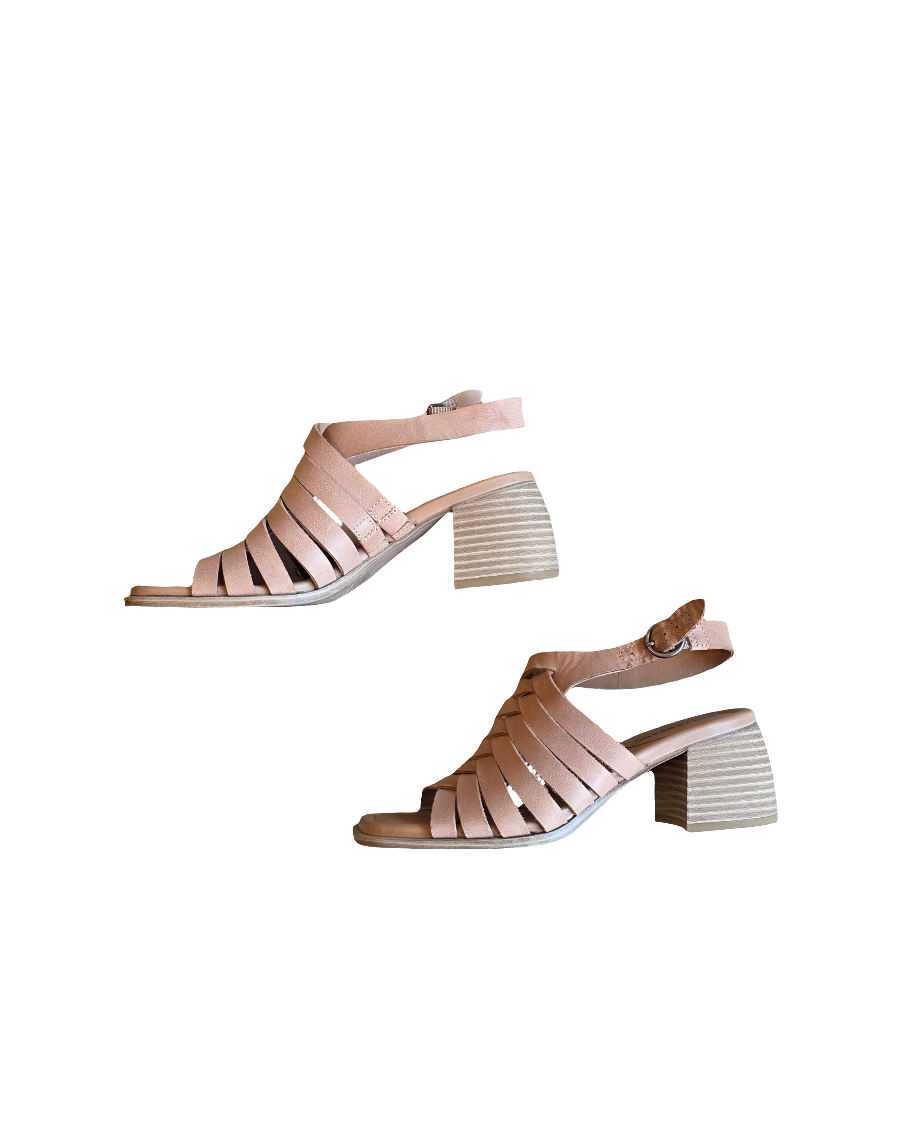 tan Lucky Brand block heel sandals, 6m