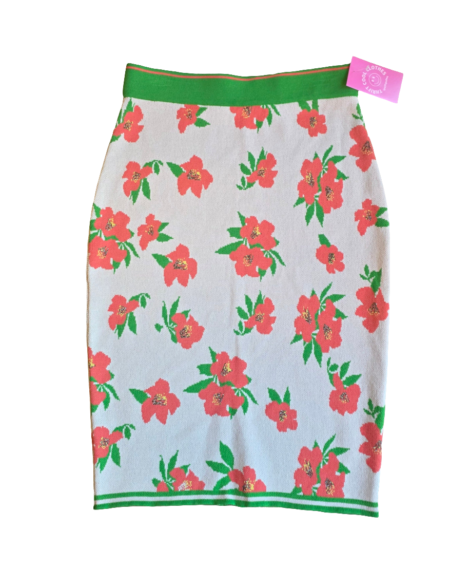 white green pink eva franco knit floral skirt, m