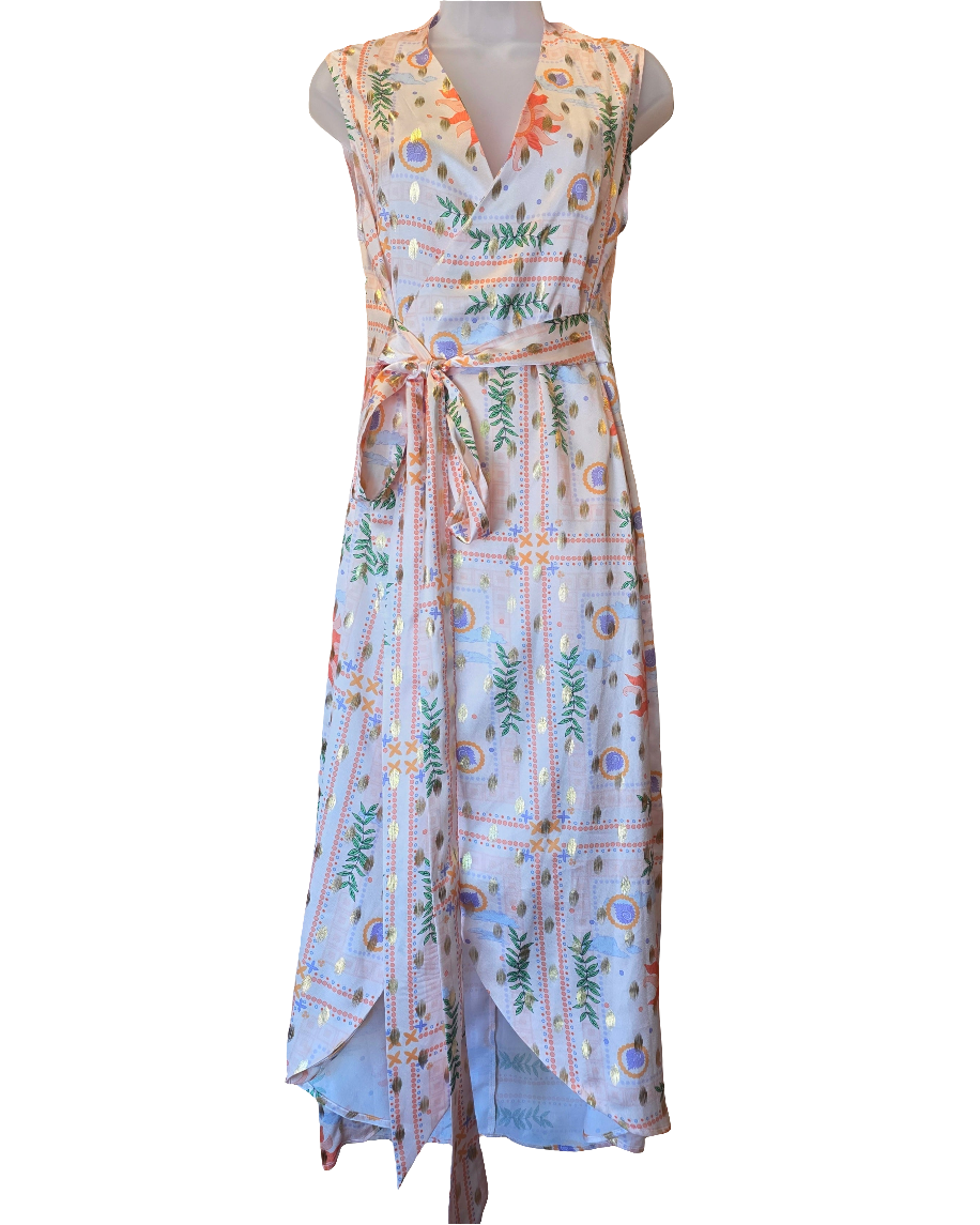 Beige Never fully dressed Metallic printed dress, 6