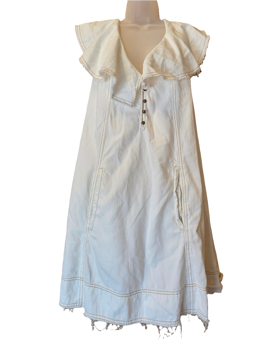 White Pilcro Stitched button dress, 3x