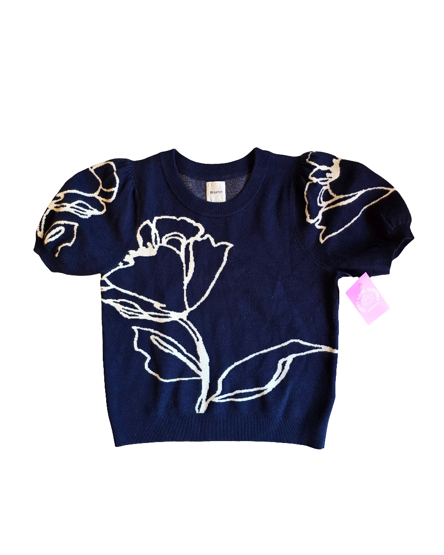 navy maeve floral ss sweater, s