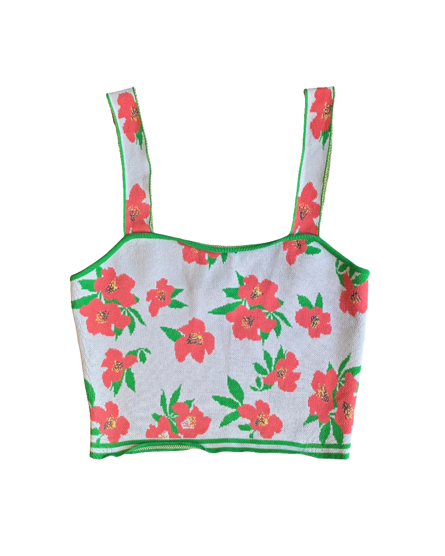 white green pink eva franco knit floral tank, m