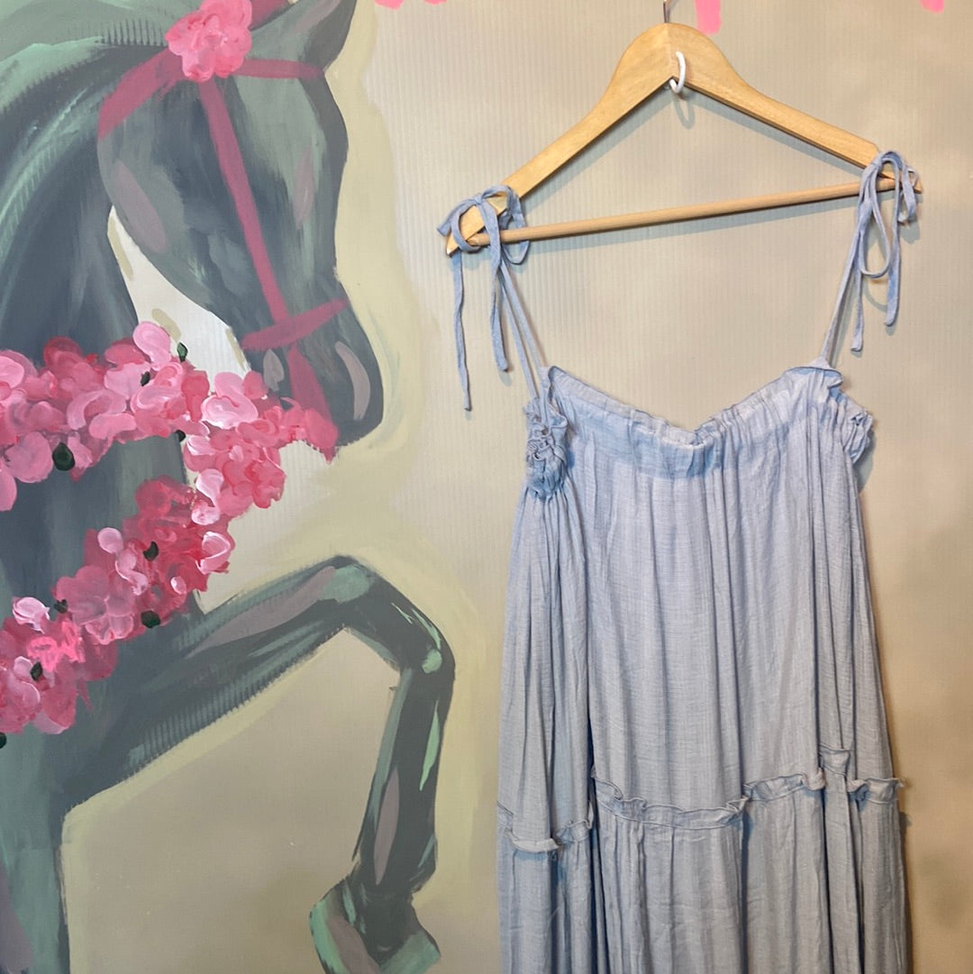 Blue Spaghetti strap flowy maxi Dress, Large