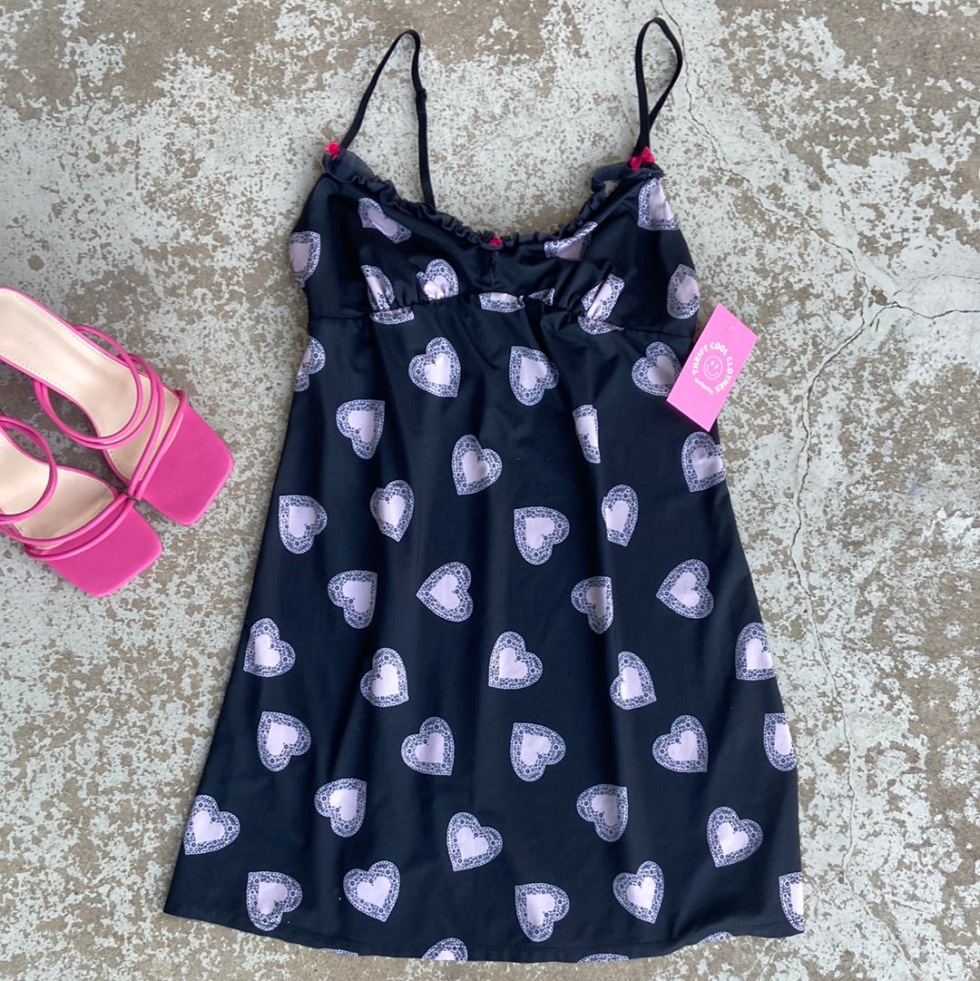 Black pink Betsy johnson Heart slip dress, S
