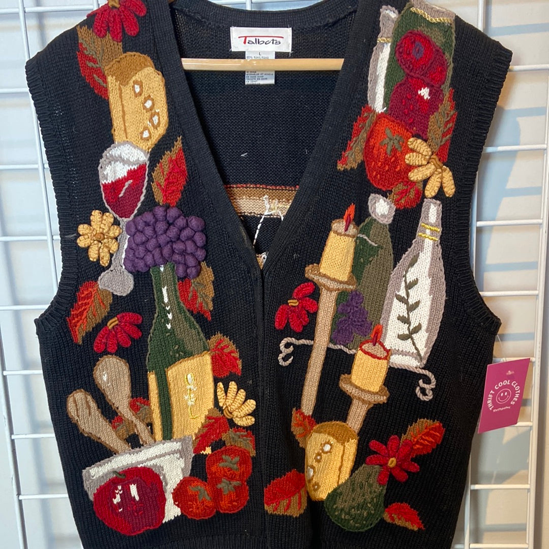 black red white talbots food & wine vest, L