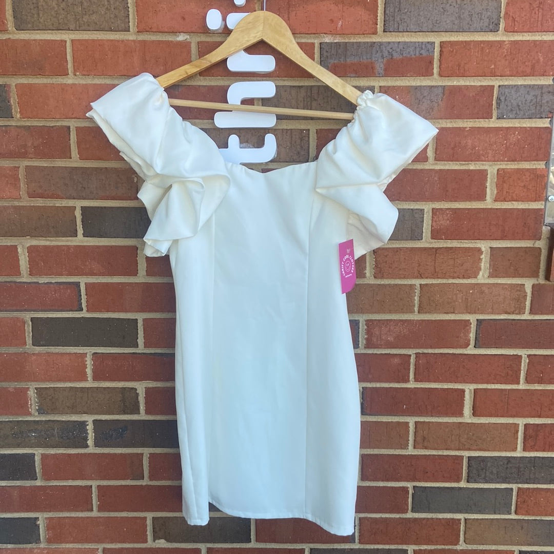 White Idem ditto Dress w scrunchie sleeves, S