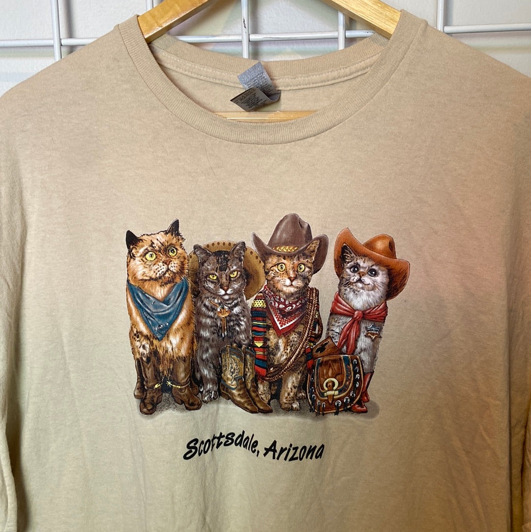 Tan Gildan Western cat tee, Xxl