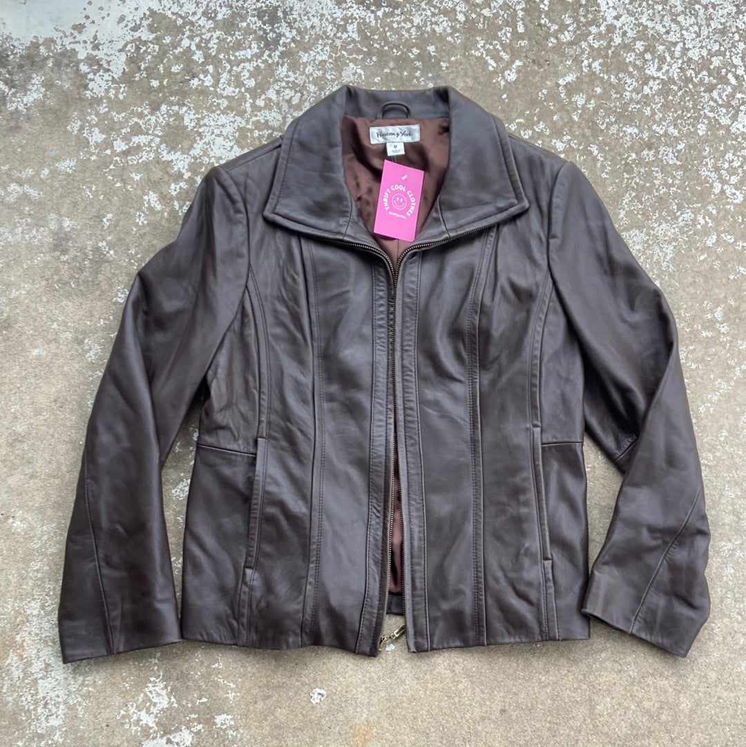 Brown Preston & york Leather zip up jacket, M