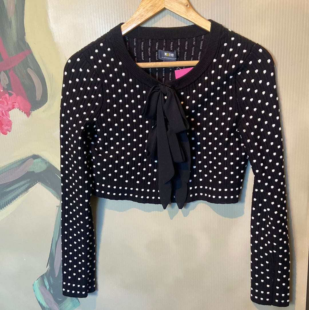 Black Maeve Polka dot sweater w bows, Xs