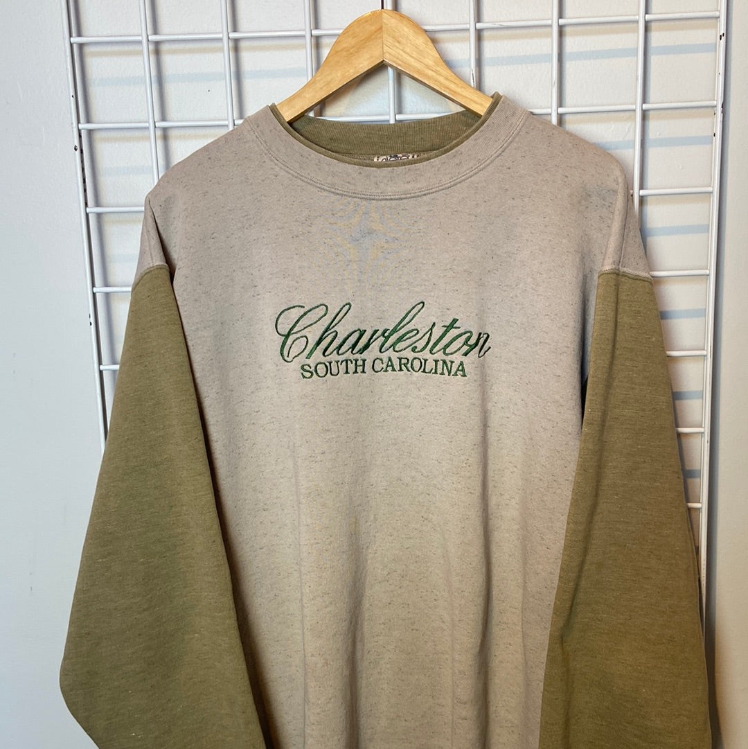 tan green alore charleston crewneck vtg, XXL
