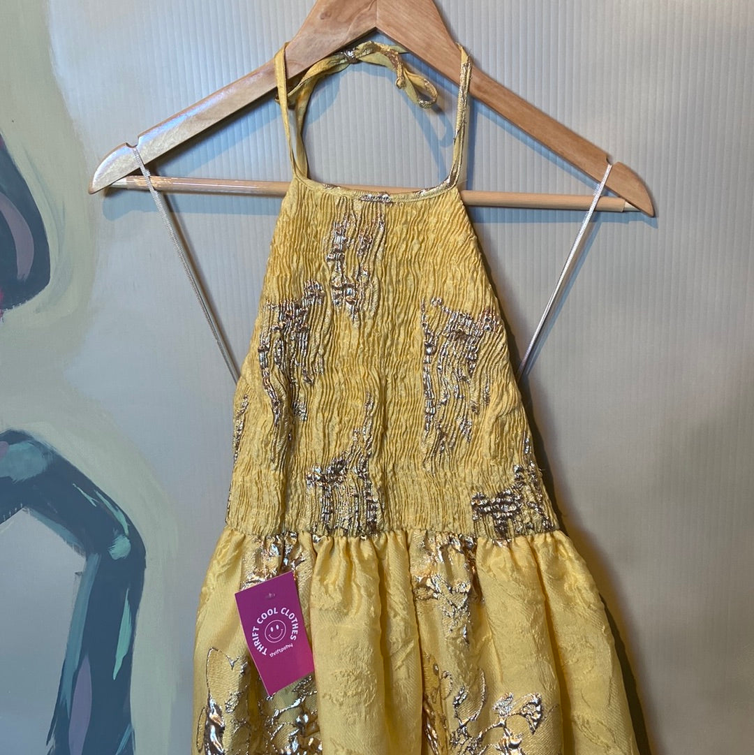 yellow and gold Zara flowy halter dress, M