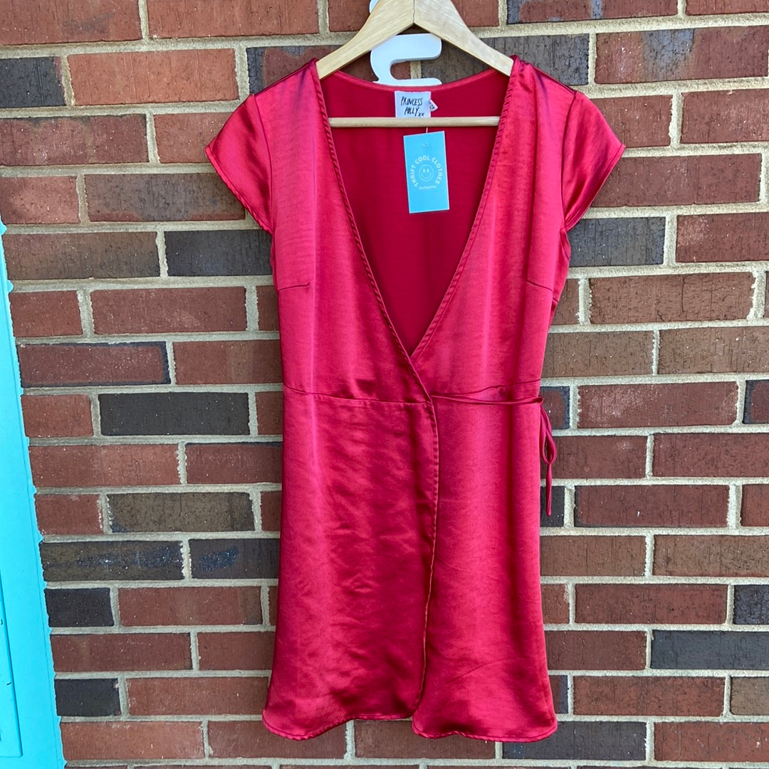 Red Princess polly Satin wrap dress, 6
