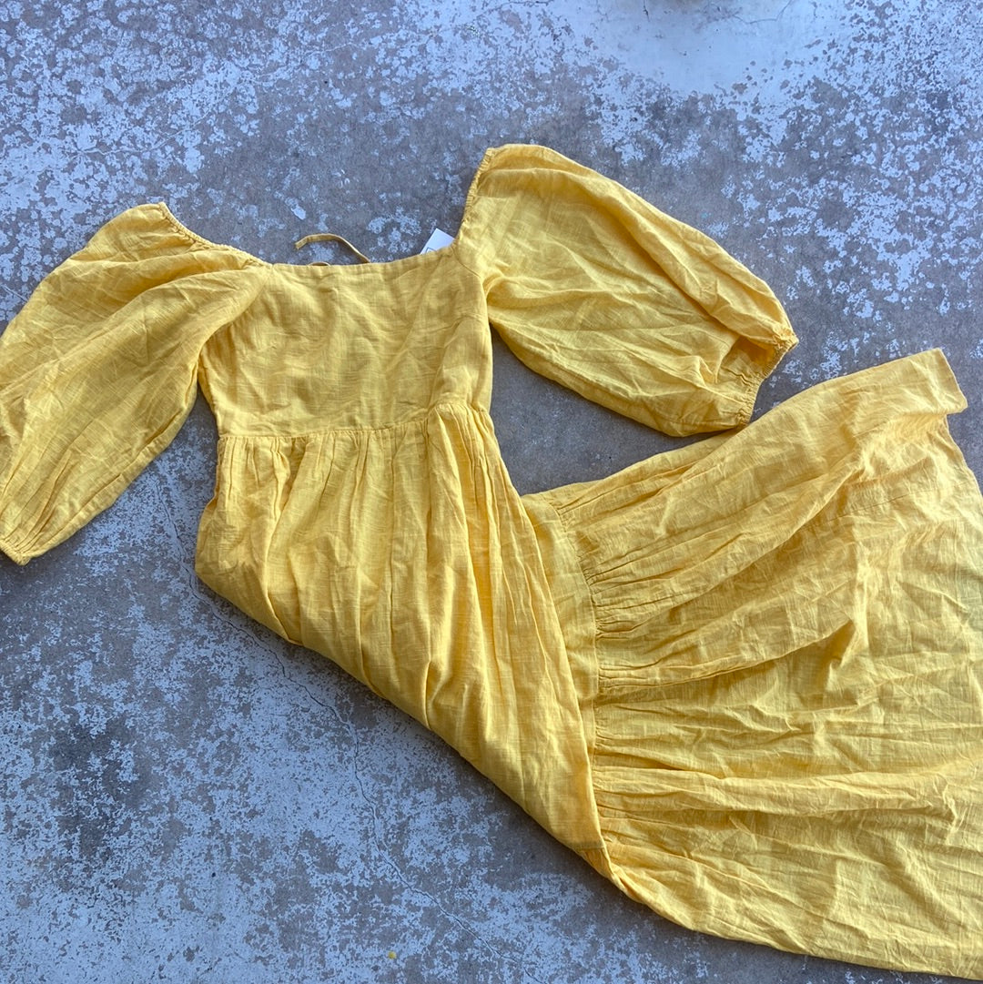Yellow Billabong Puff sleeve tie back maxi dress, S