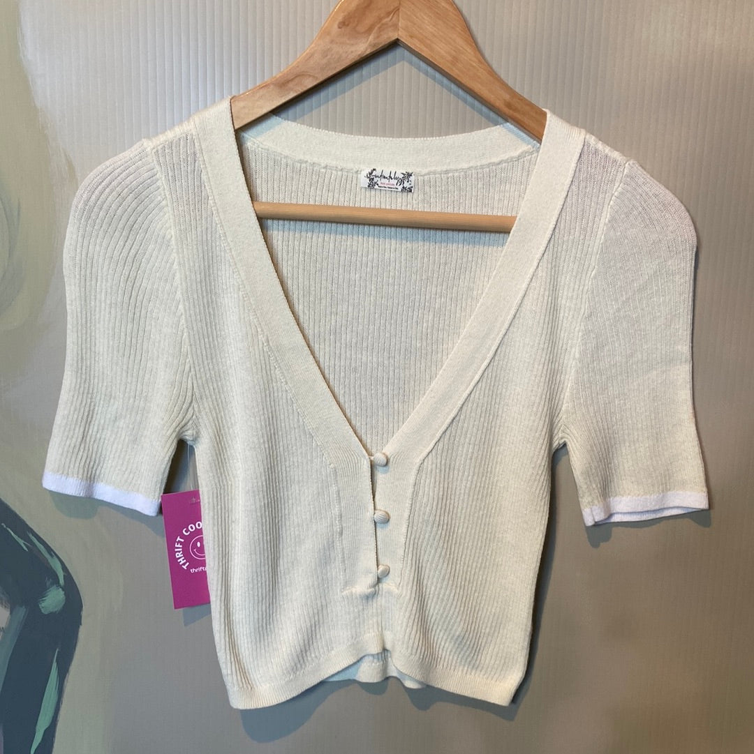creme Free people knit button baby tee, S