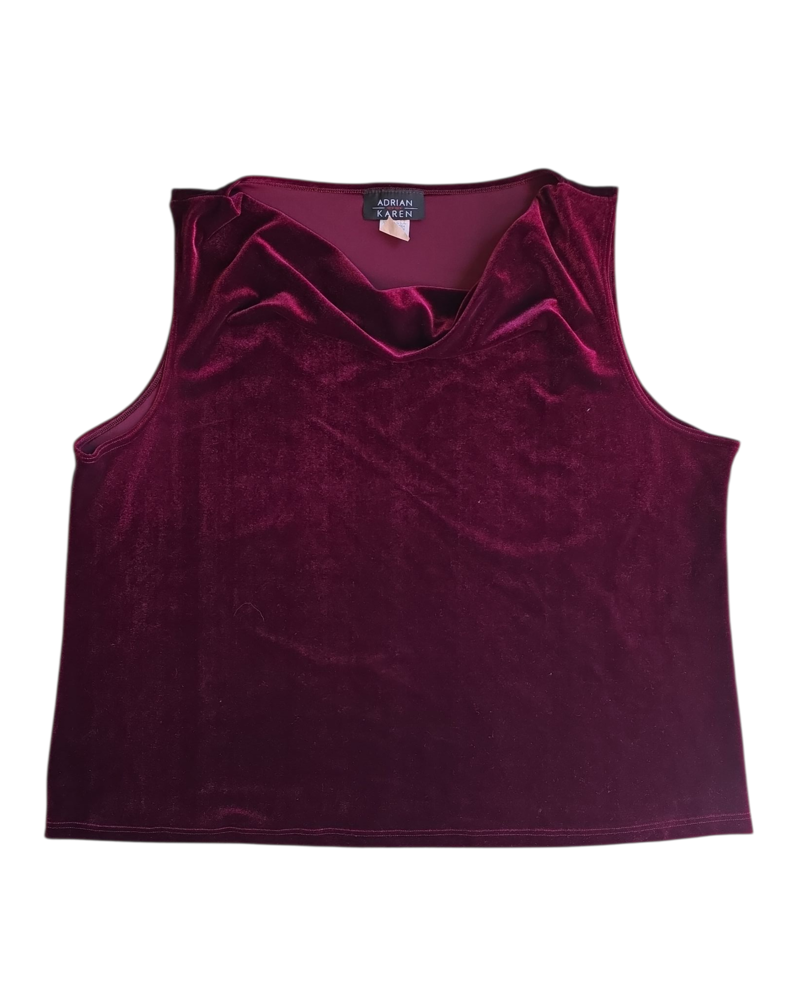 red adrian karen velour cowl neck tank, 2x