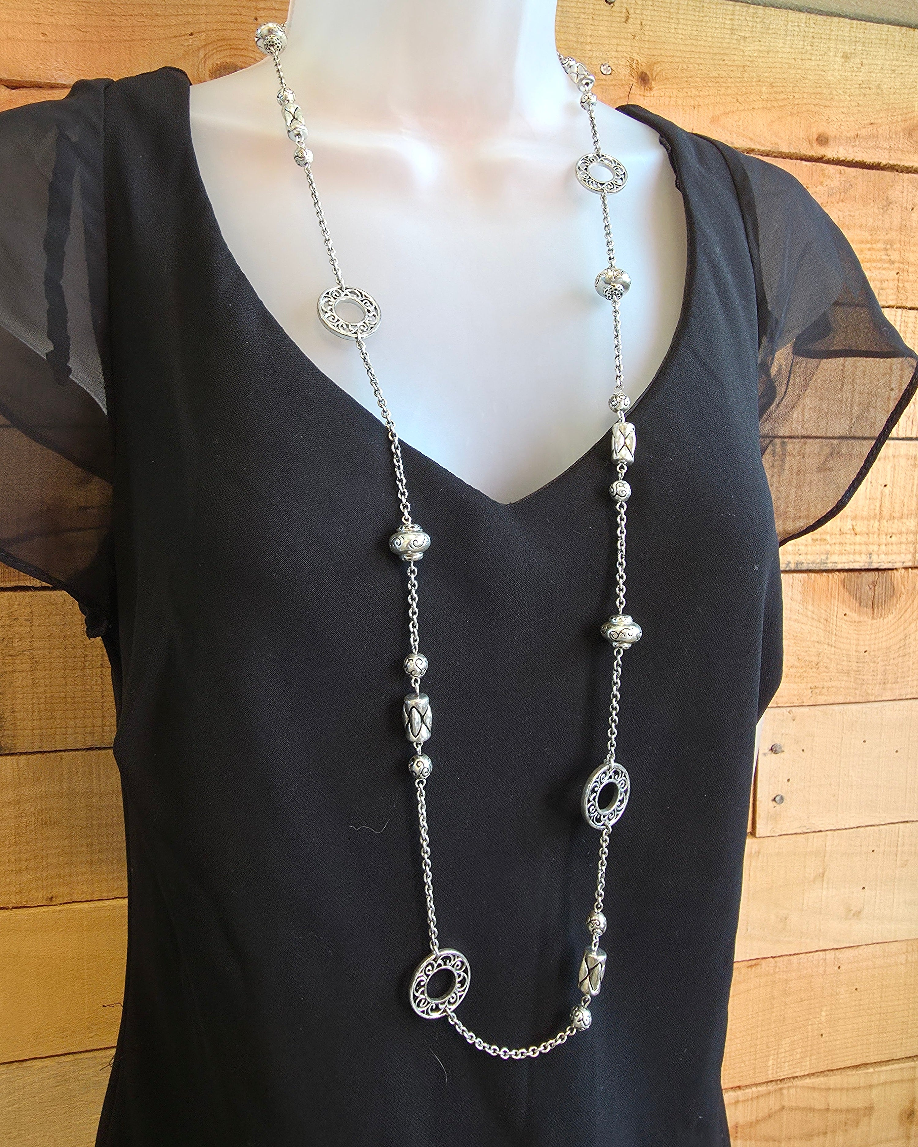 Long silver chain necklace
