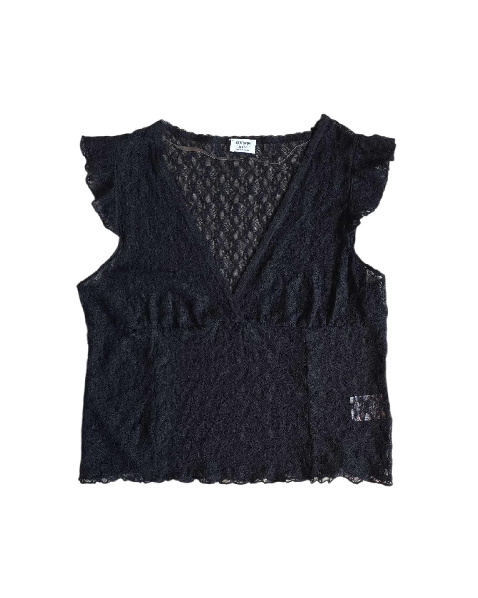 black cotton on lace cap sleeve top, xl