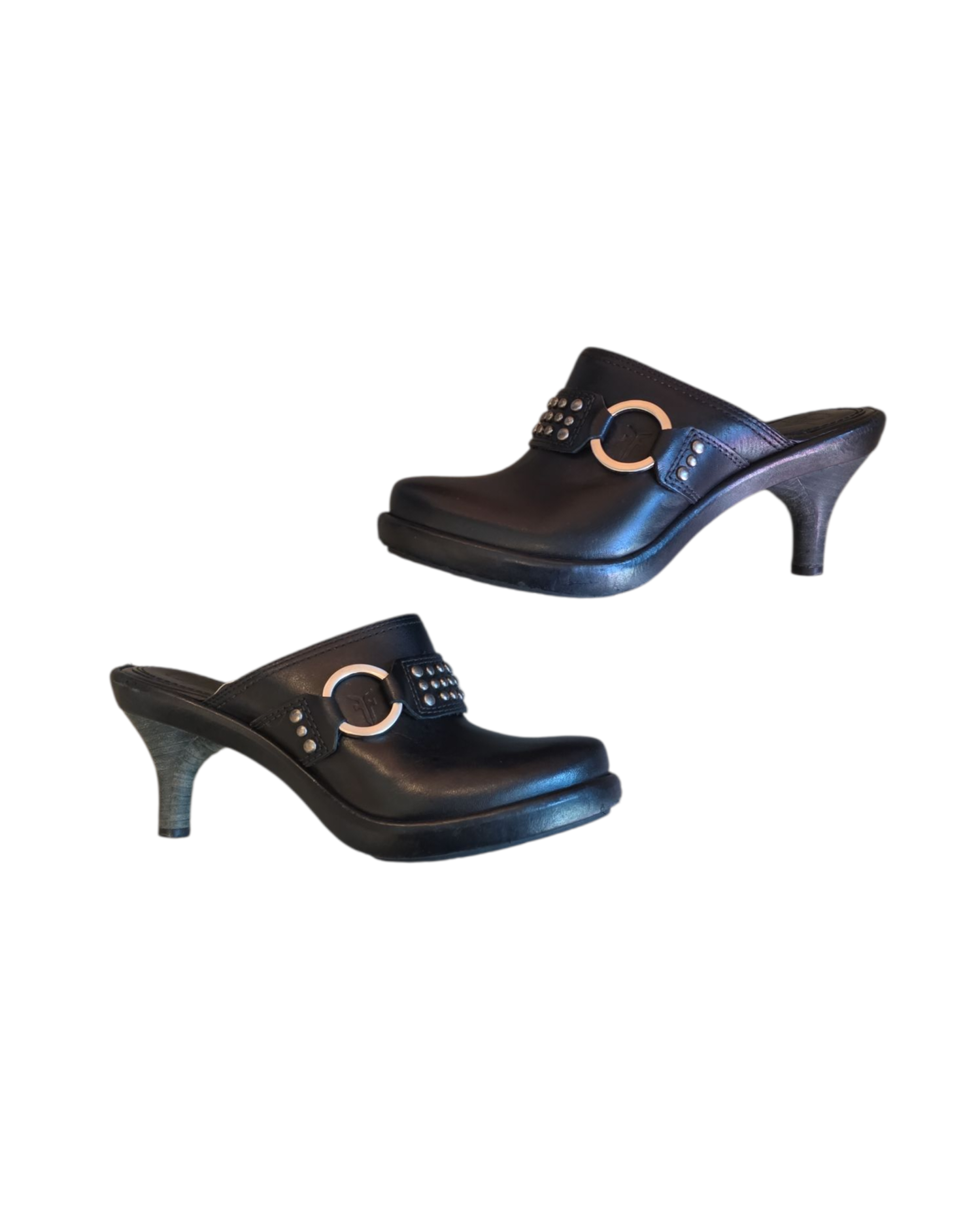 black frye leather studded heel mules, 6.5