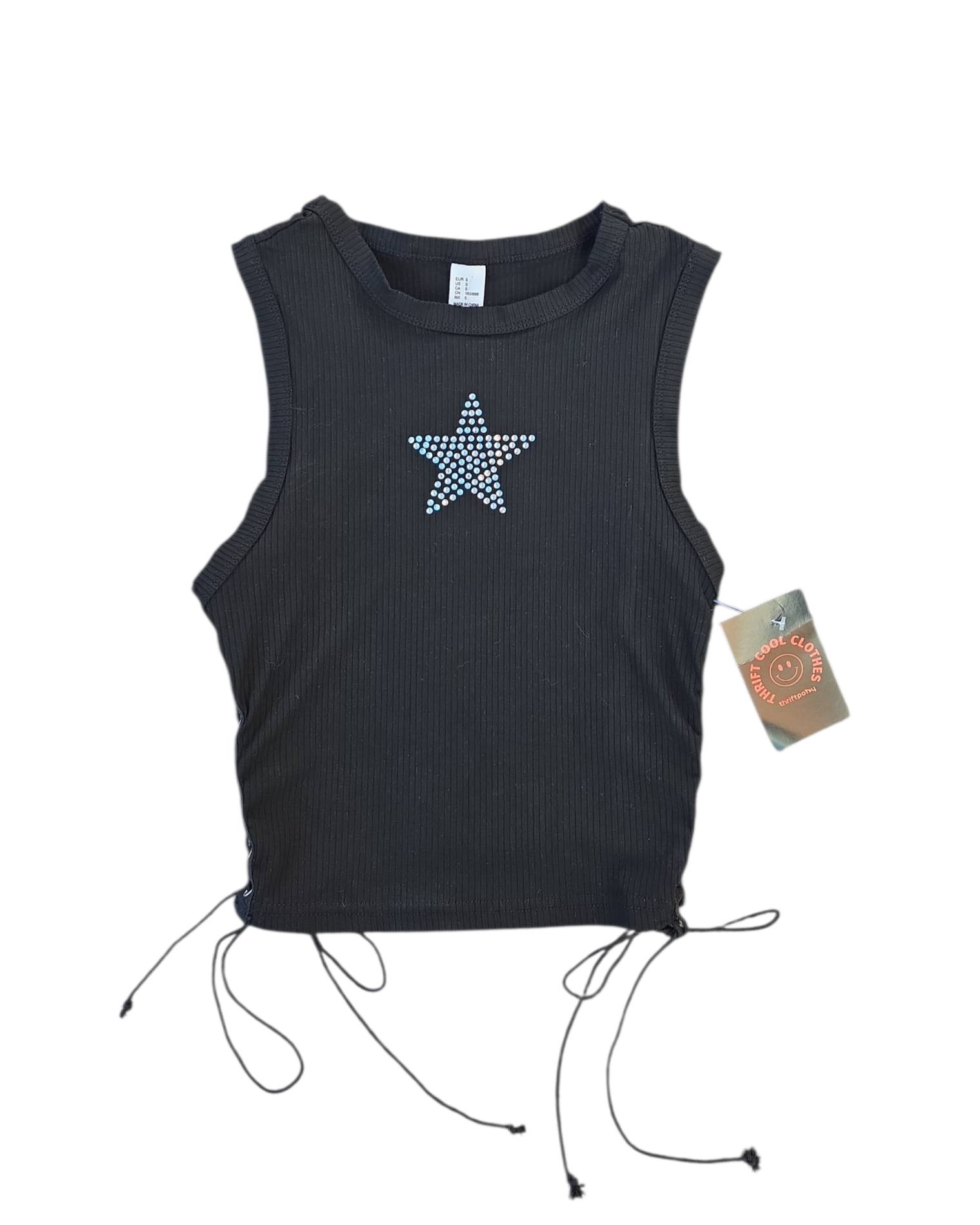 black  nwt lace up star bedazzle tank, s