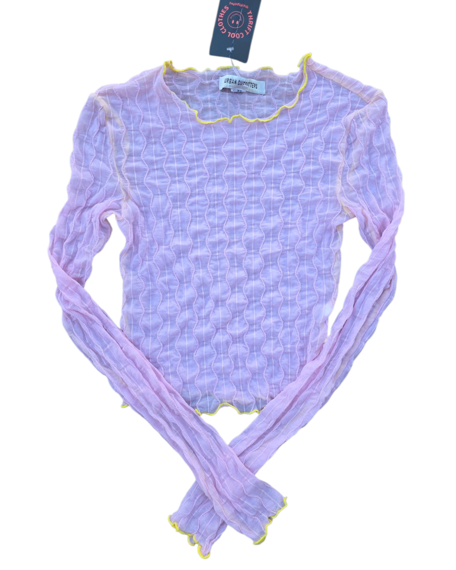 pink urban outfitters mesh lettuce hem ls, xs