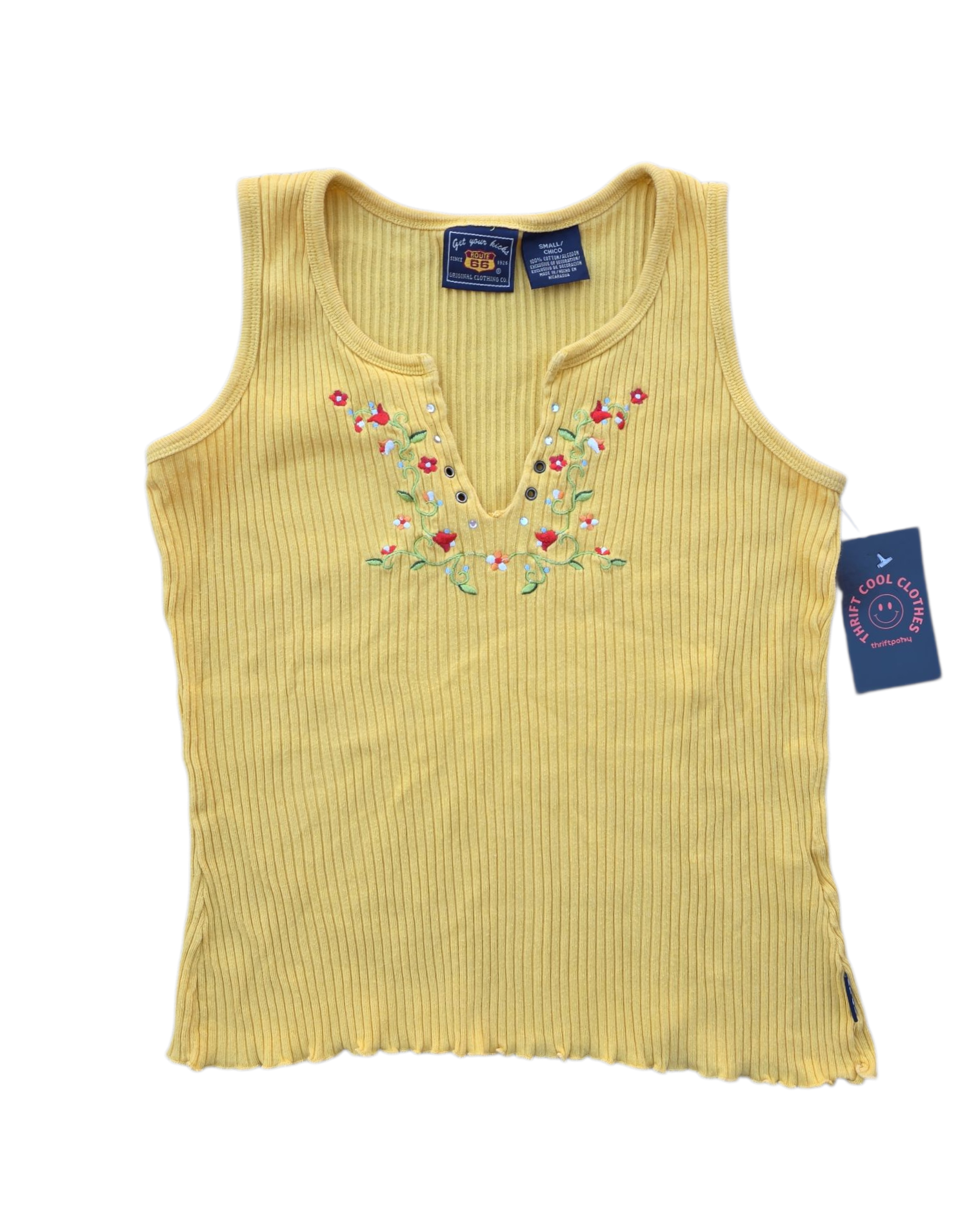 yellow route 66 Embroidered tank, s
