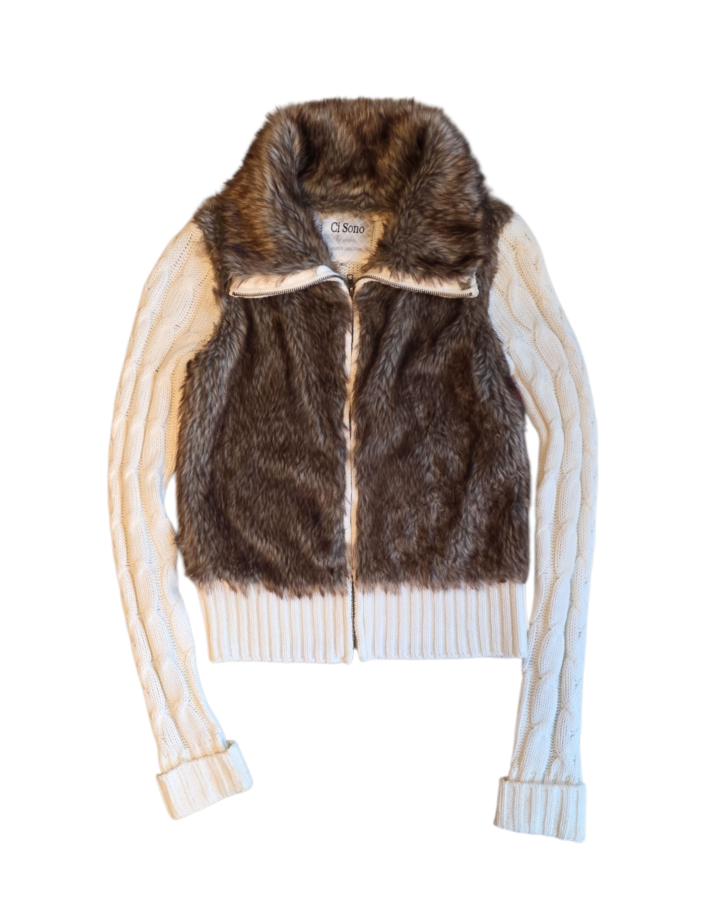 white ci sono fur trimmed sweater, s