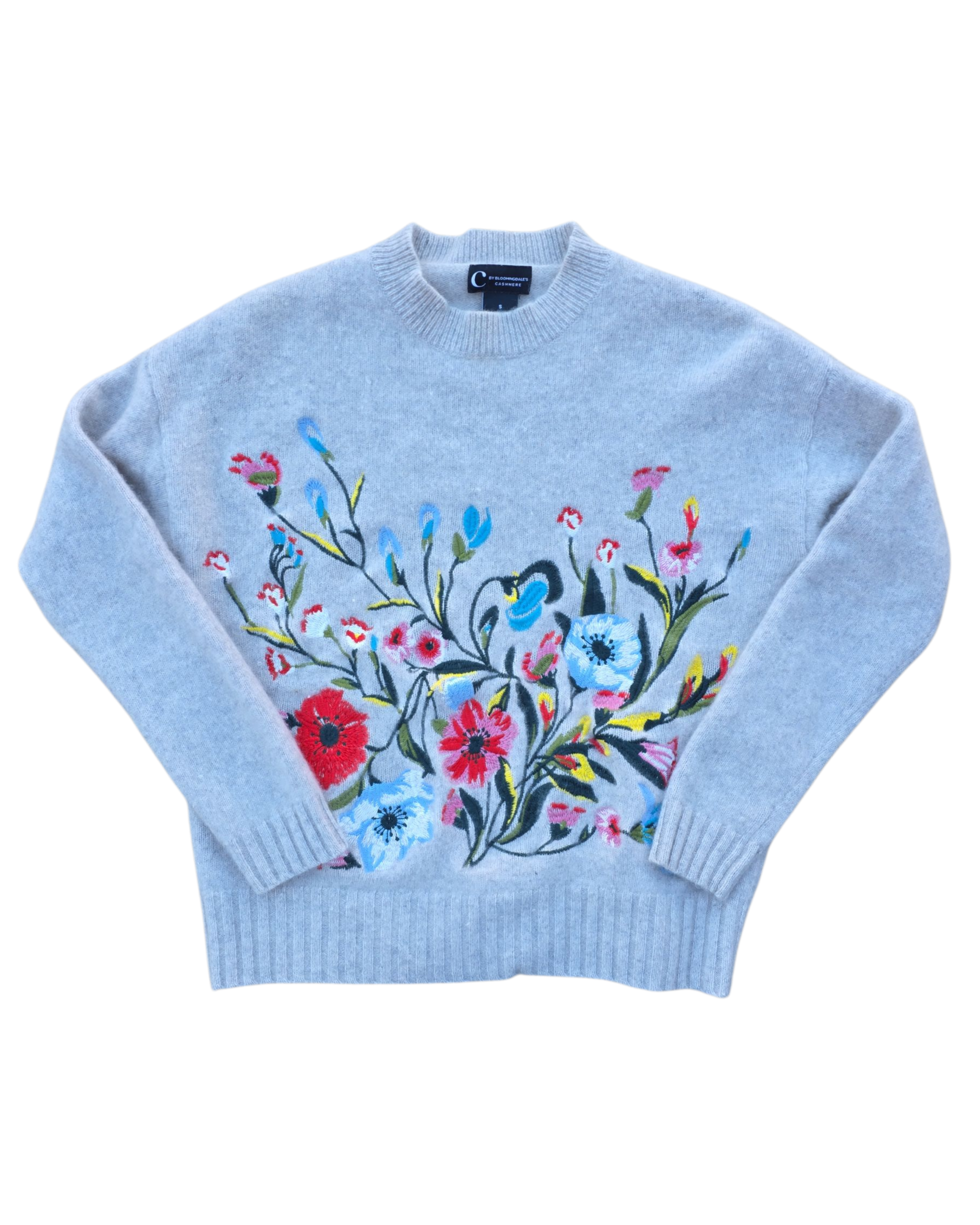 gray bloomingdales embroider cashmere sweater, s