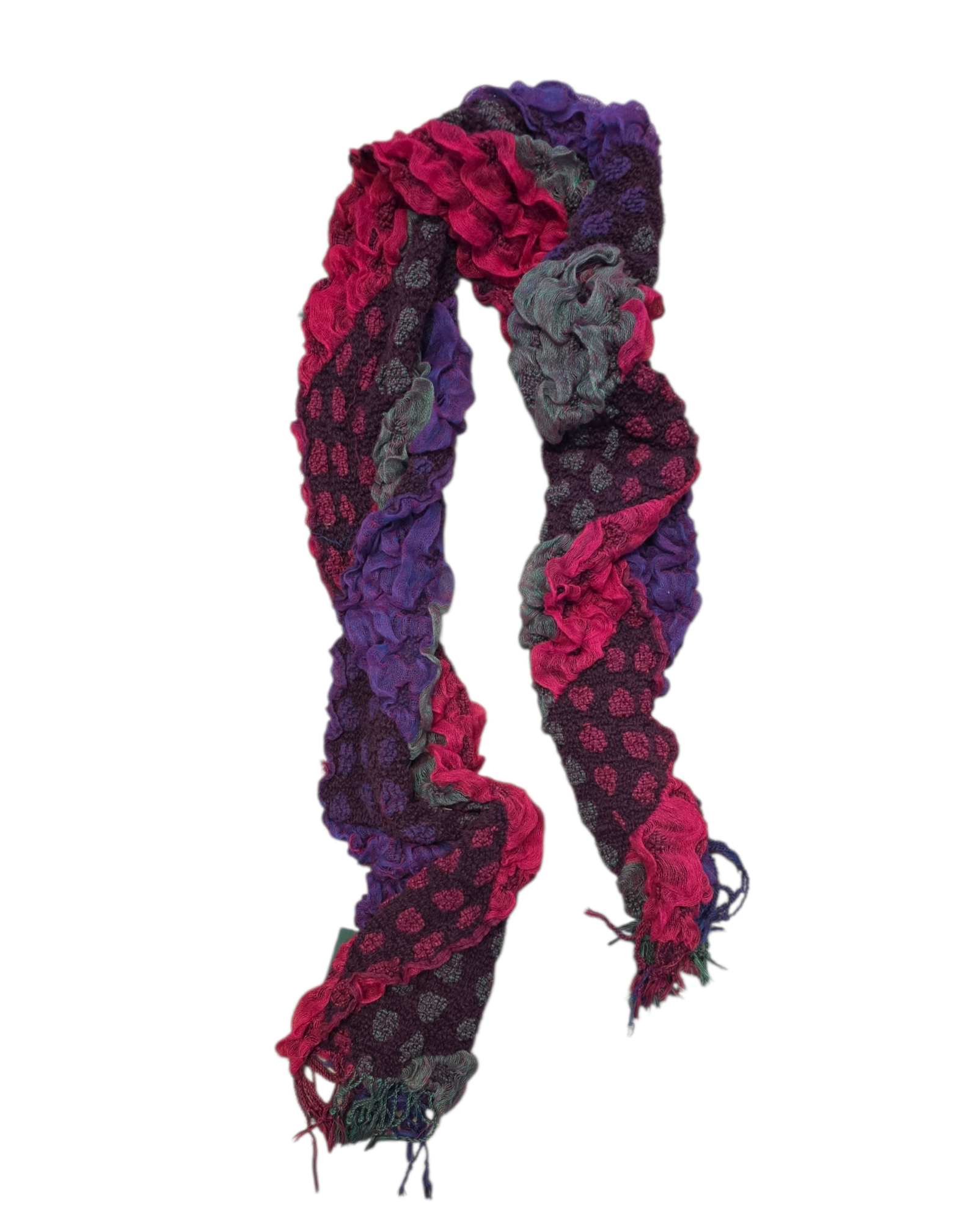 purple pink green  ruffle scarf