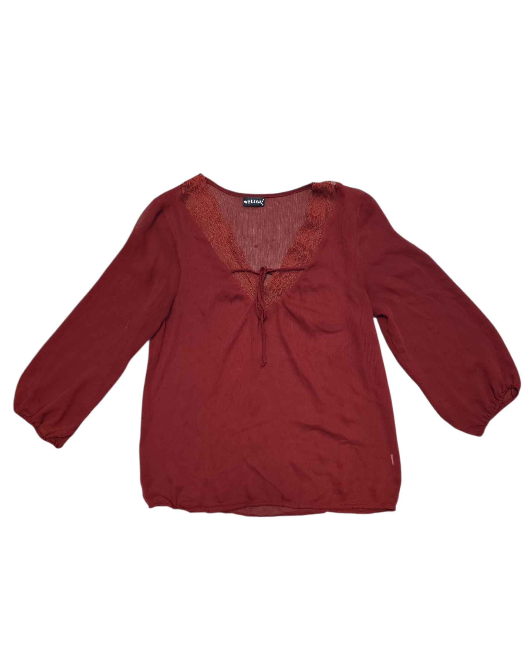 maroon wet seal mesh blouse w lace