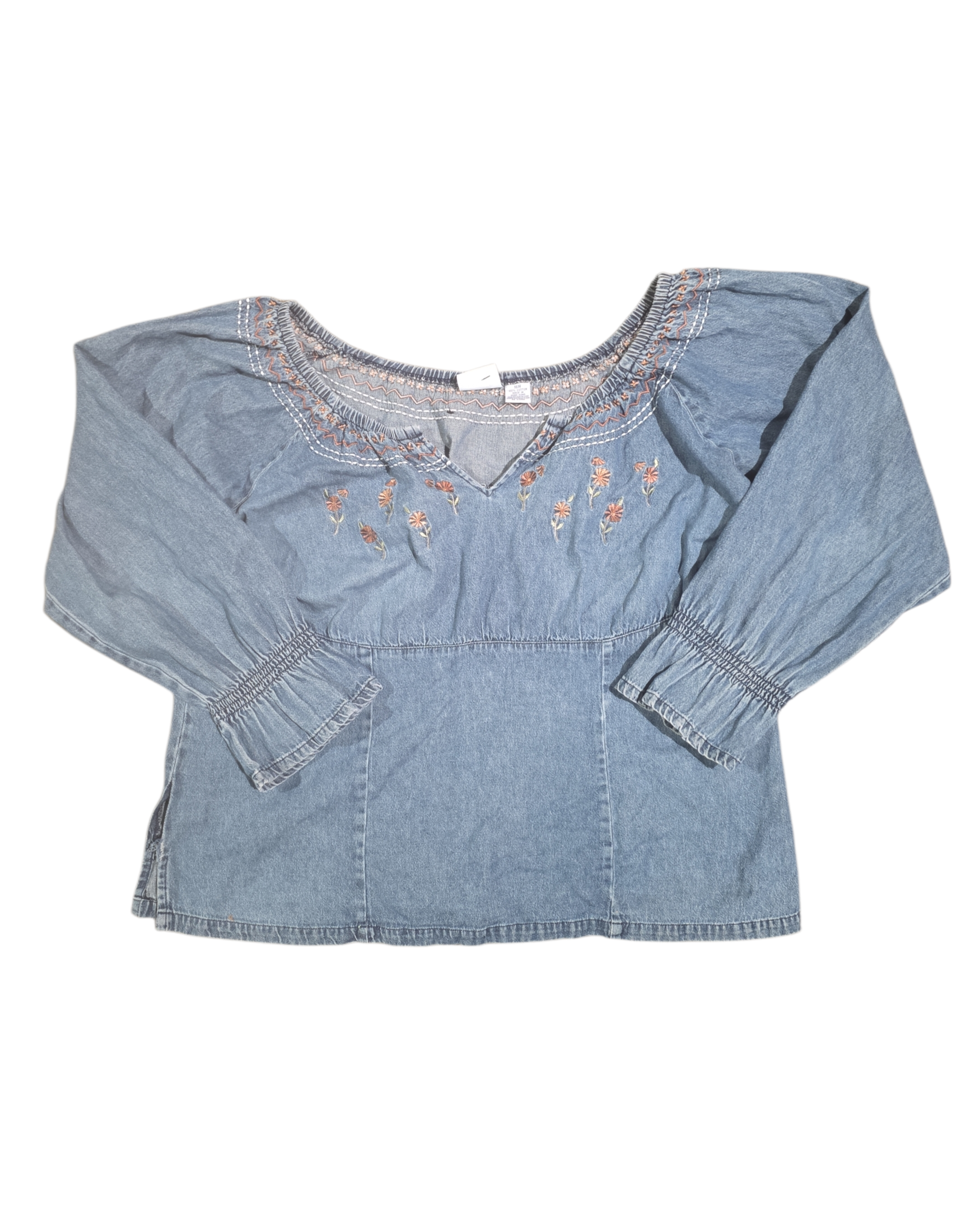 blue brown carolina blues embroider denim elastic top, 16