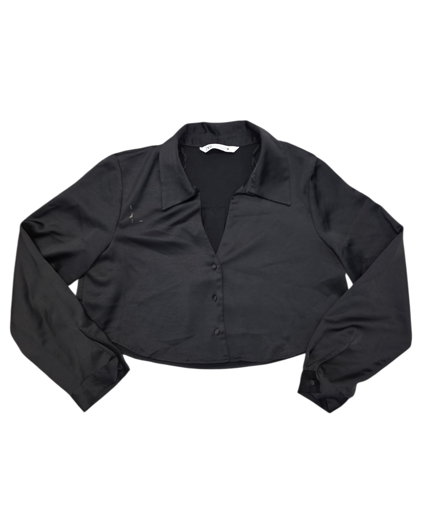 black zara cropped button down, s