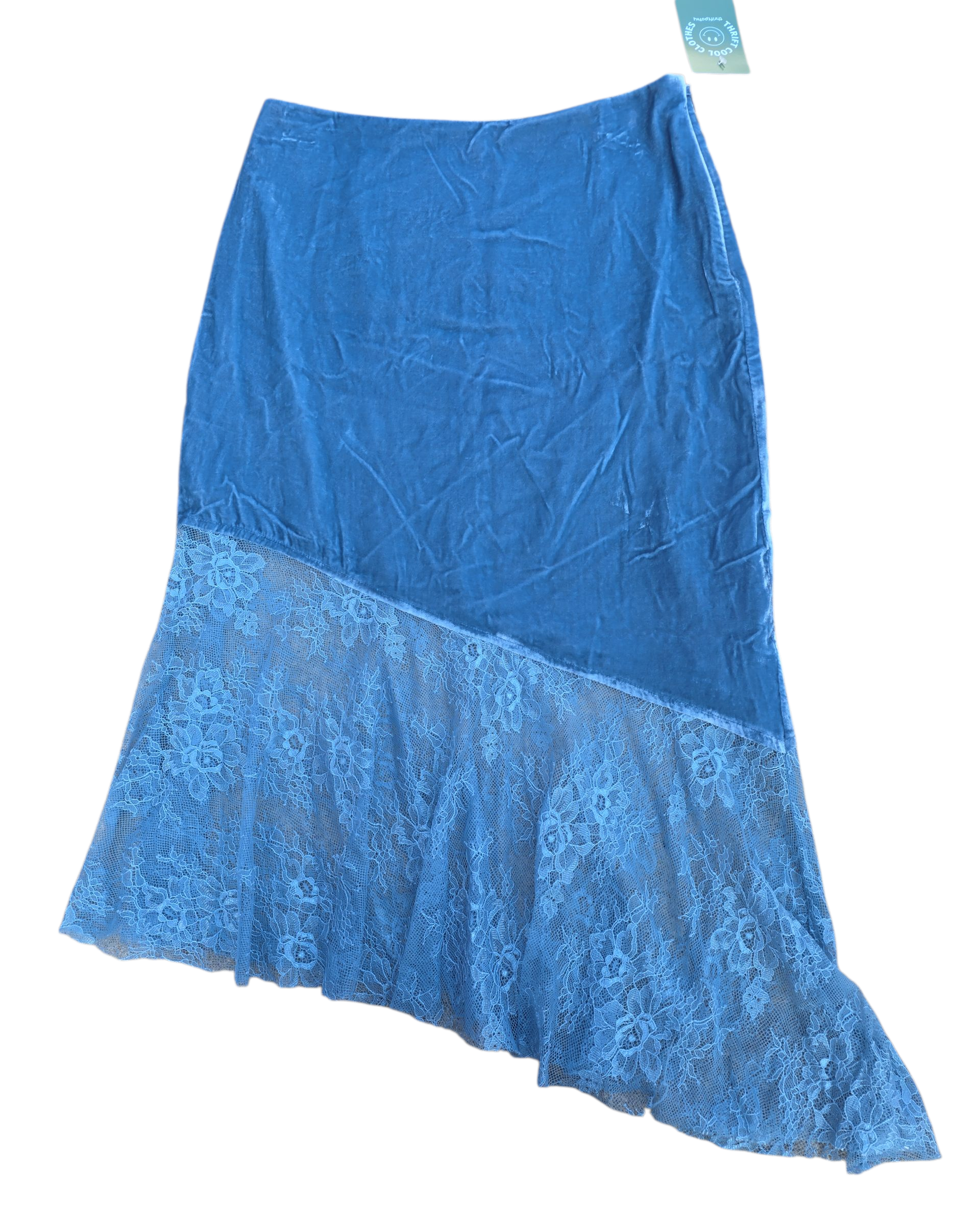 slate blue free people crushed velvet asymmetrical lace skirt, 4