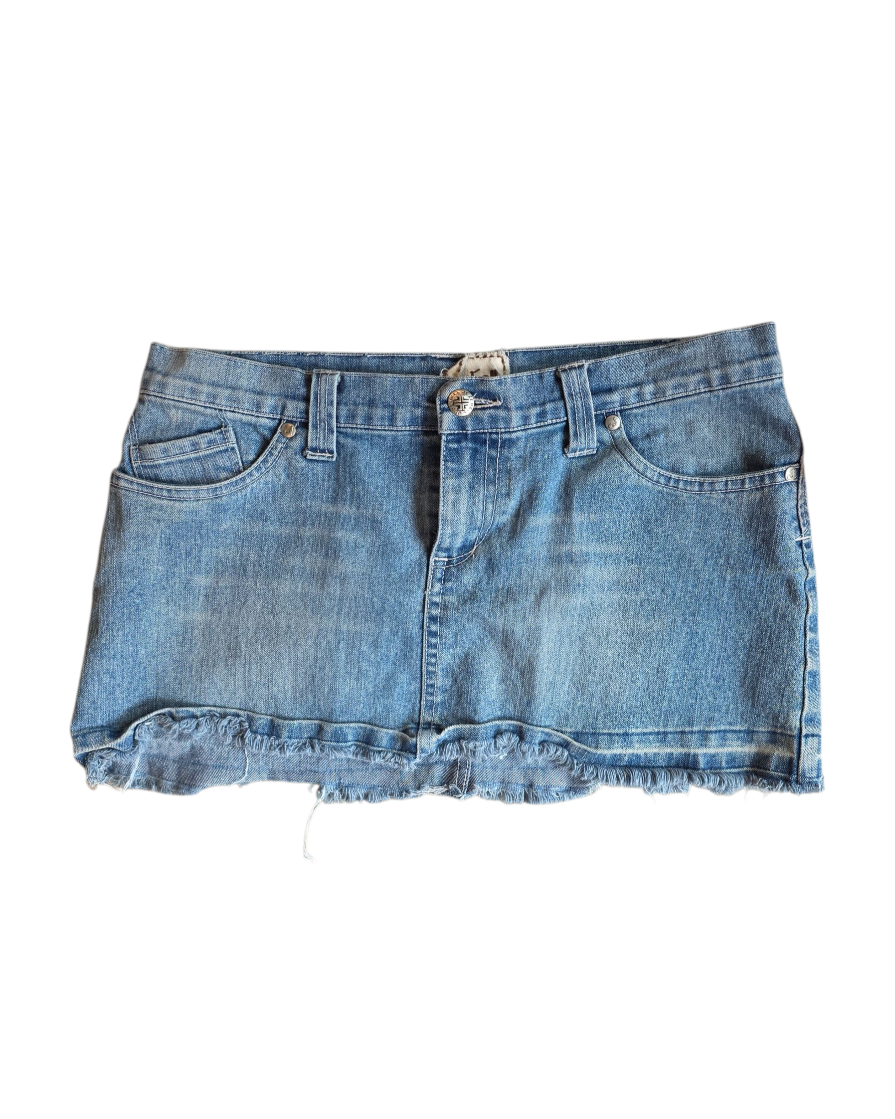 blue Jezebell micro mini denim skirt, small