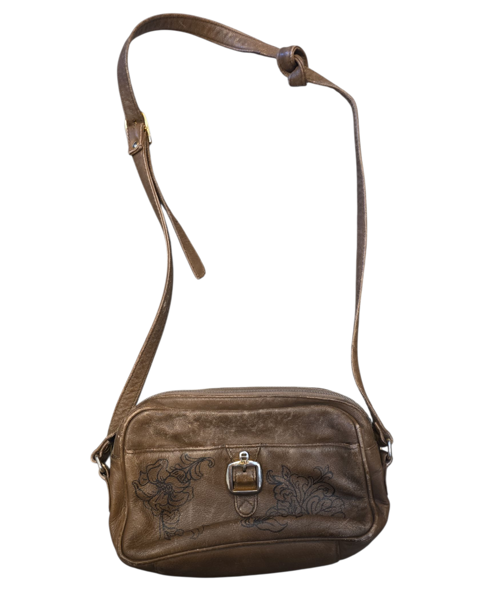 Tan brown etienne aiger Floral leather crossbody