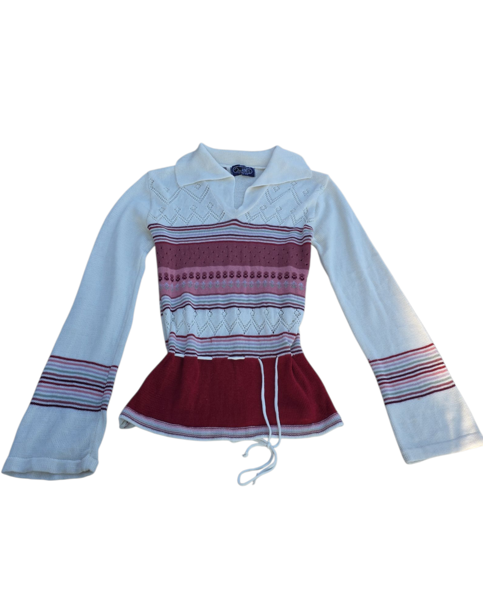 cream maroon 20 ans knits striped knit sweater, M