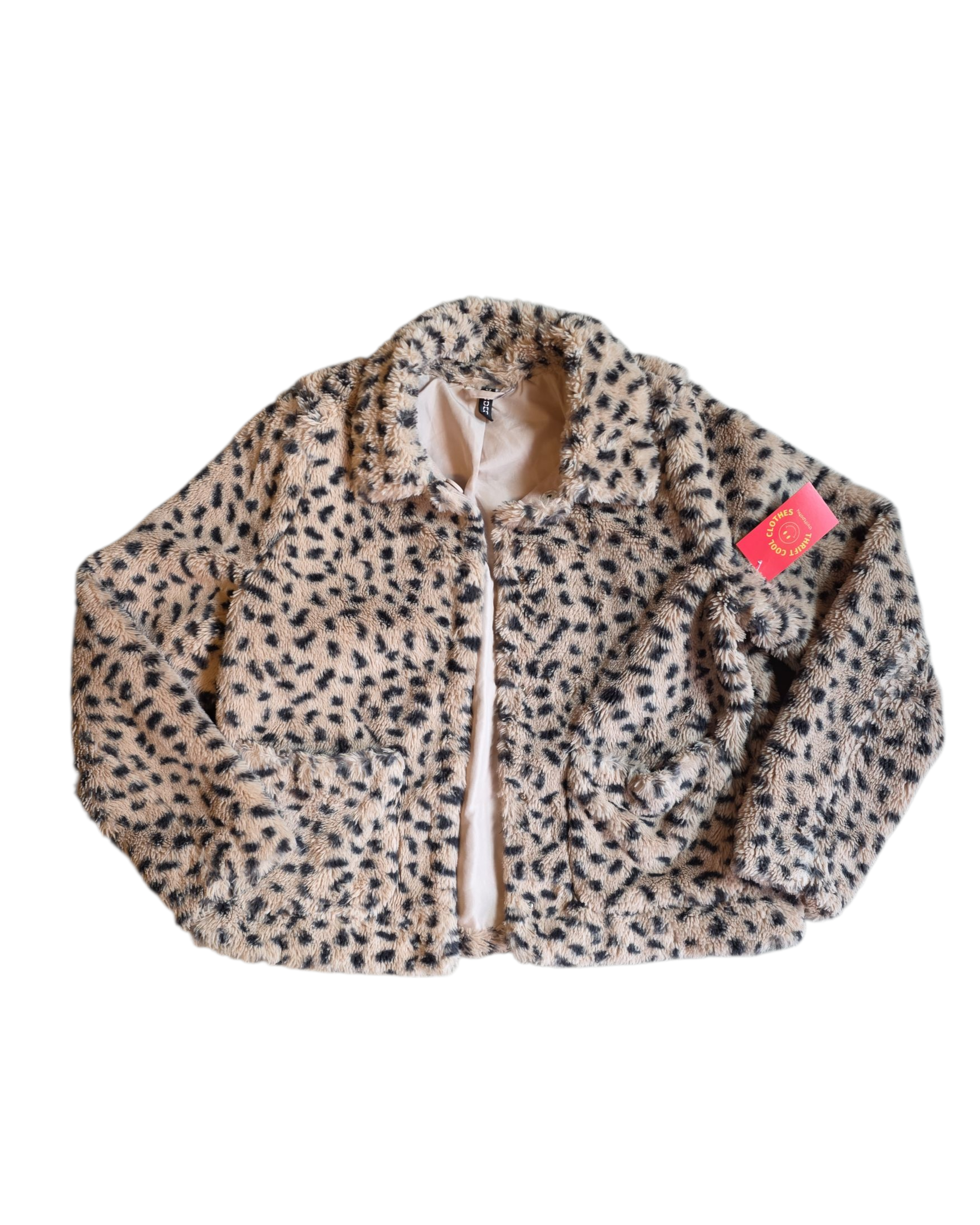 brown divided fuzzy cheetah jacket, m