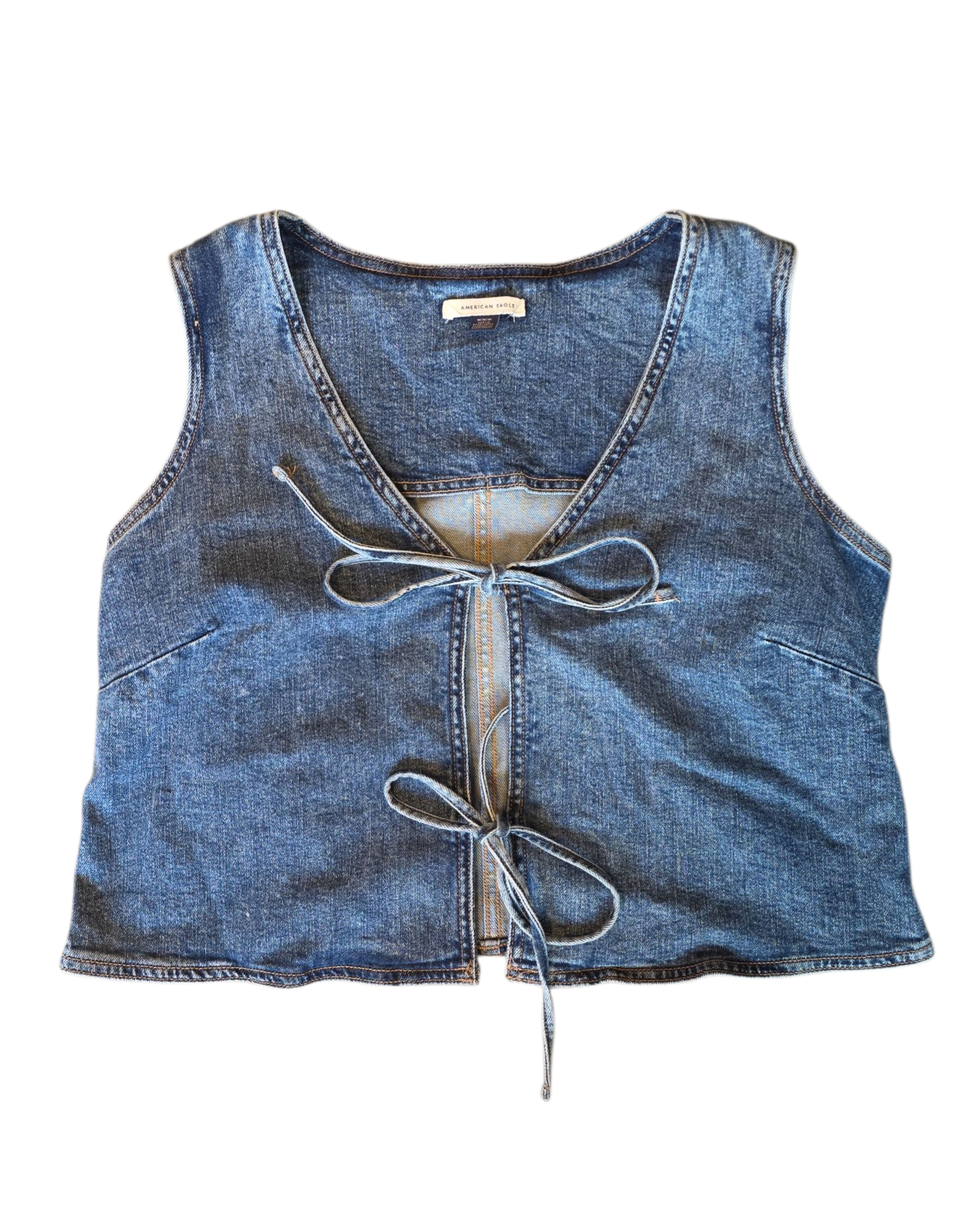 blue american eagle denim tie vest, m
