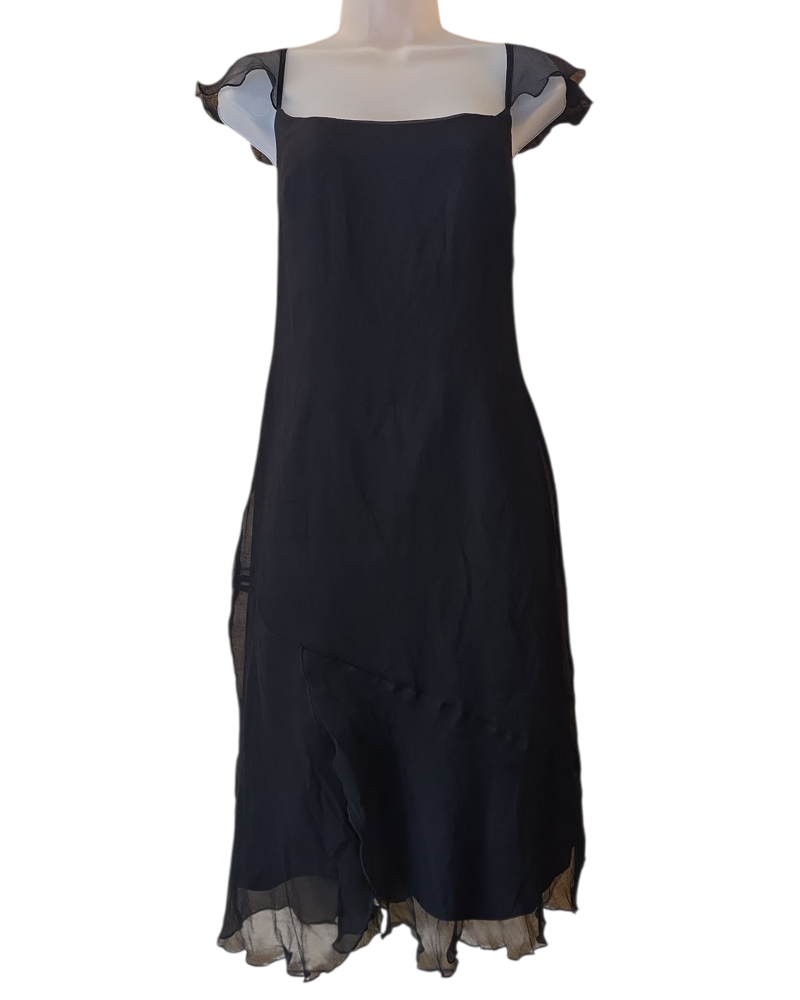 black abs flutter cap sleeve dress, 6