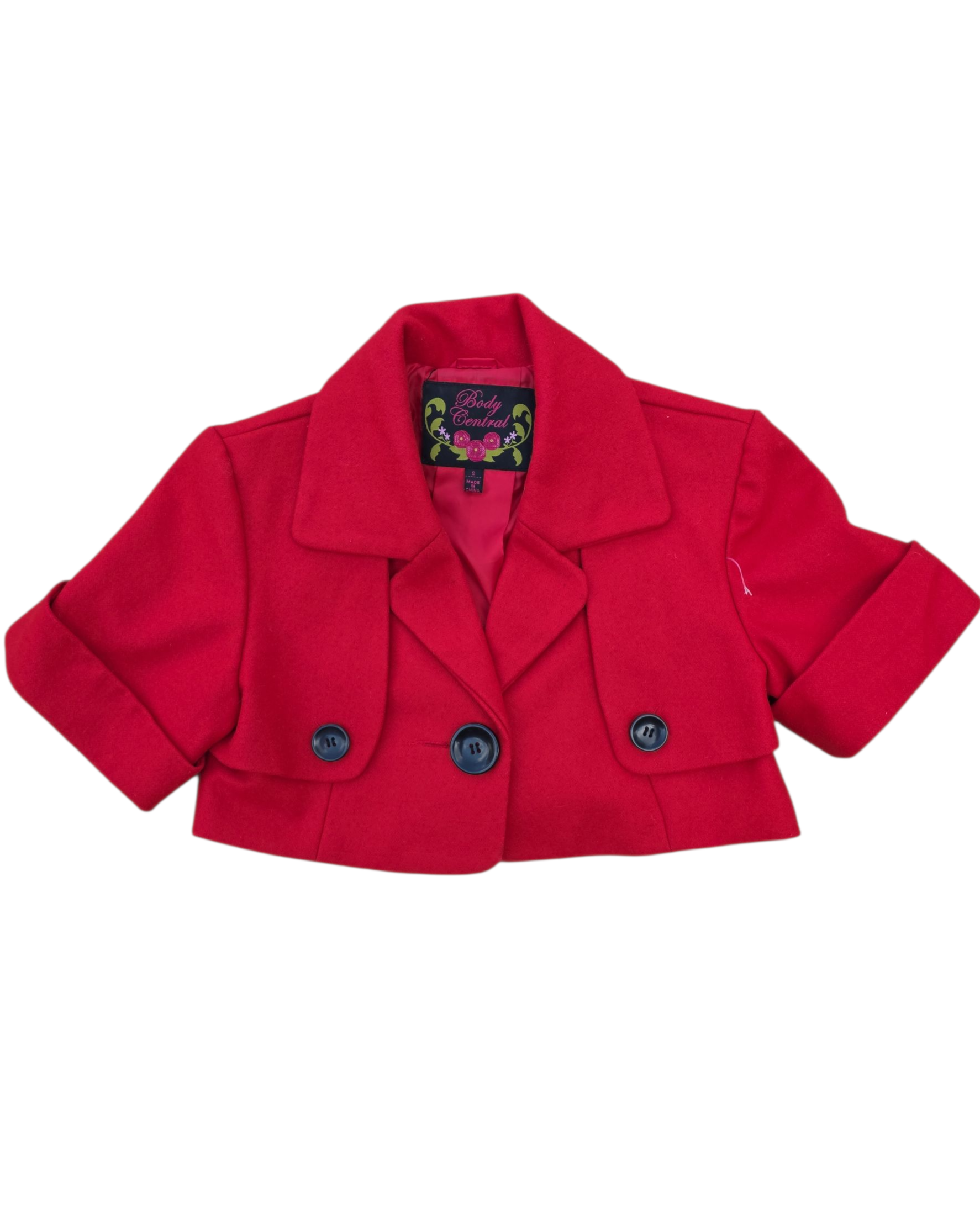 red body central cropped ss peacoat top, s