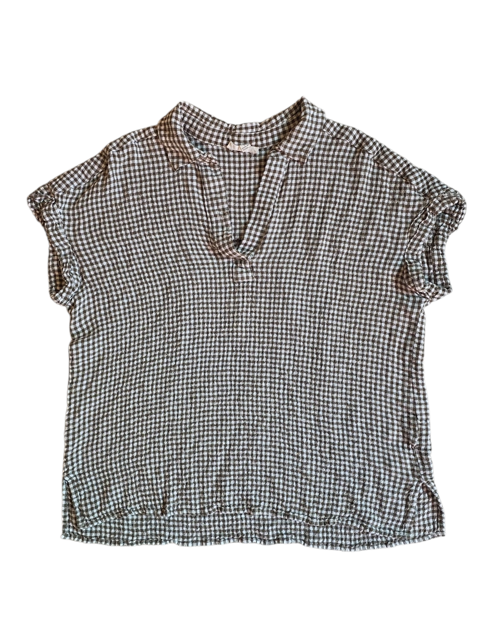 brown white jane and delaney gingham collar top, L