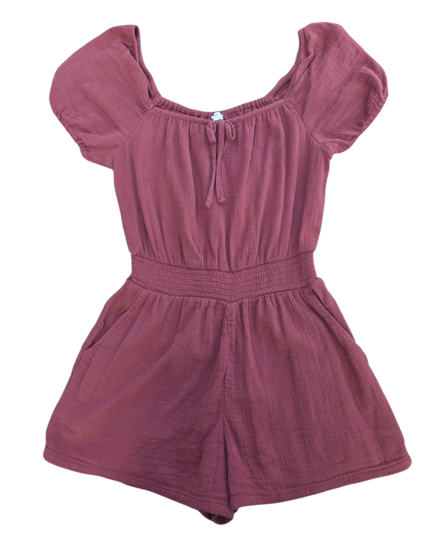 rust aerie linen babydoll romper, xs